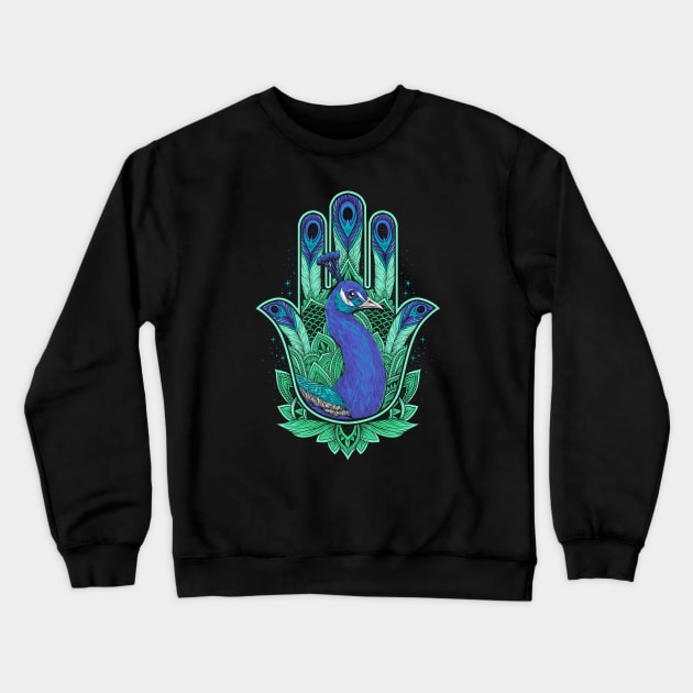 Peacock Hamsa Crewneck Sweatshirt by damzu